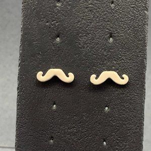 White Mustache Pierced Earrings Stud Enamel Retro Emo Punk
